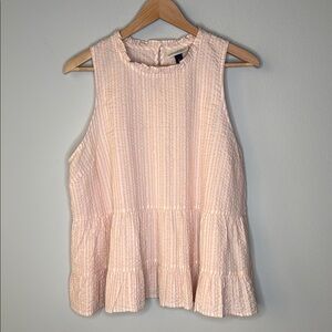 Universal Thread Seersucker Peplum Sleeveless Ruffle Top in Pink Size XL